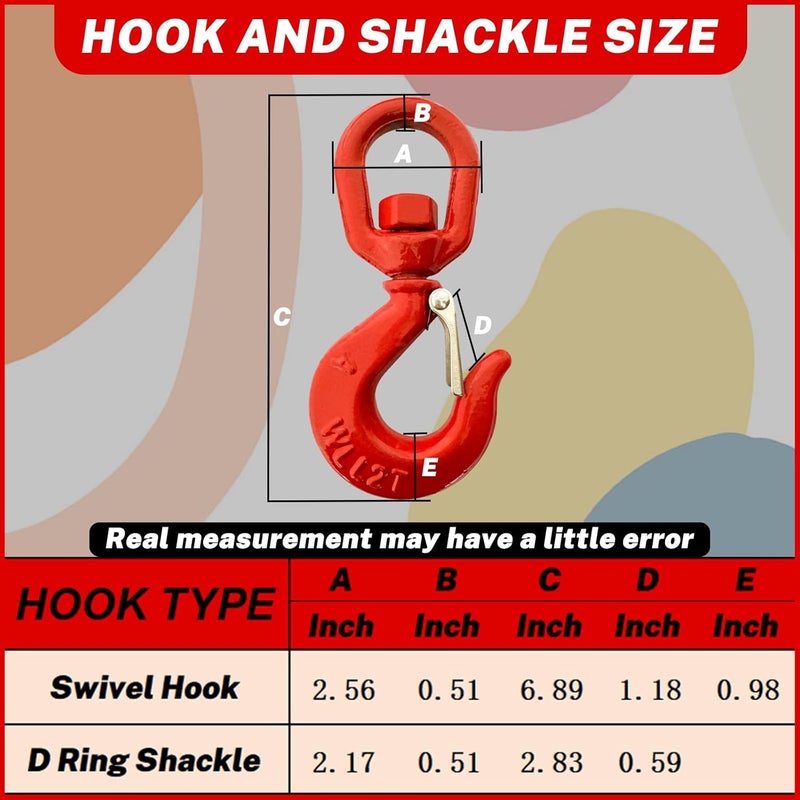 HENBOW 2 Ton Swivel Lifting Hooks,G80 Trailer Safety Chain Hooks with Latch,4400Lbs Safety Load Limit,Heavy Duty Alloy Steel Round Rotating Sling Towing Log Hook for Lifting and Towing - Image 5